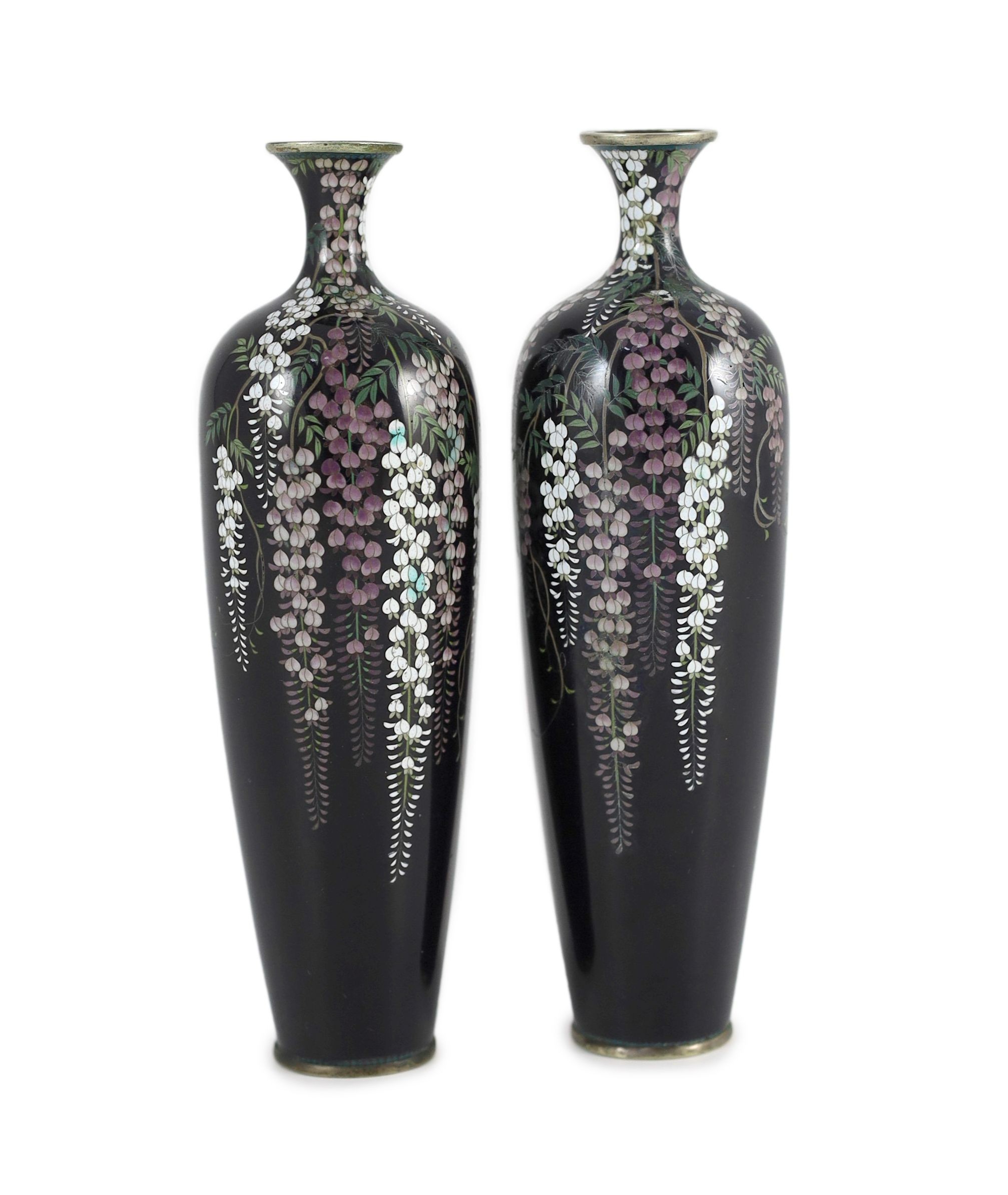 A pair of fine Japanese cloisonné enamel vases, by Inaba Nanaho Studio, Kyoto, Meiji Period, 15.3 cm high